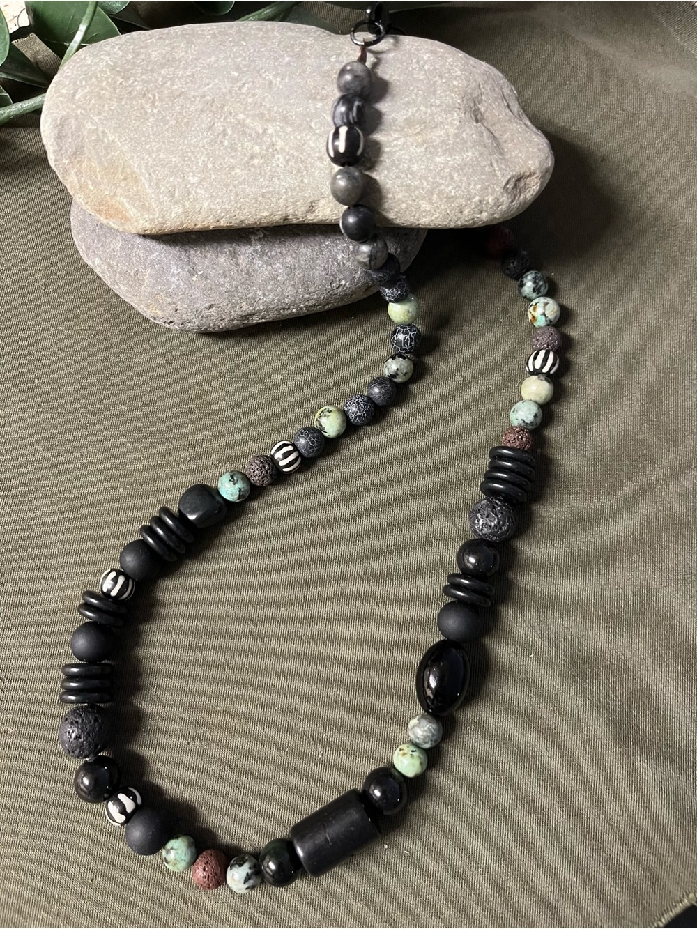 Black and Green Beaded with assorted gemstones Women's Necklace - Artisan Style